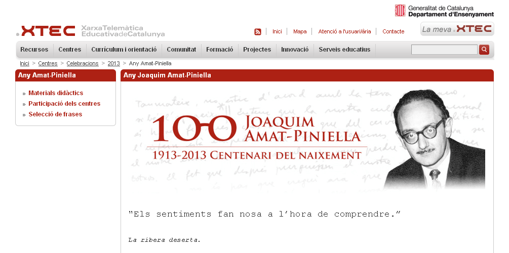 Ensenyament obre un portal telemàtic dedicat al centenari d’Amat-Piniella